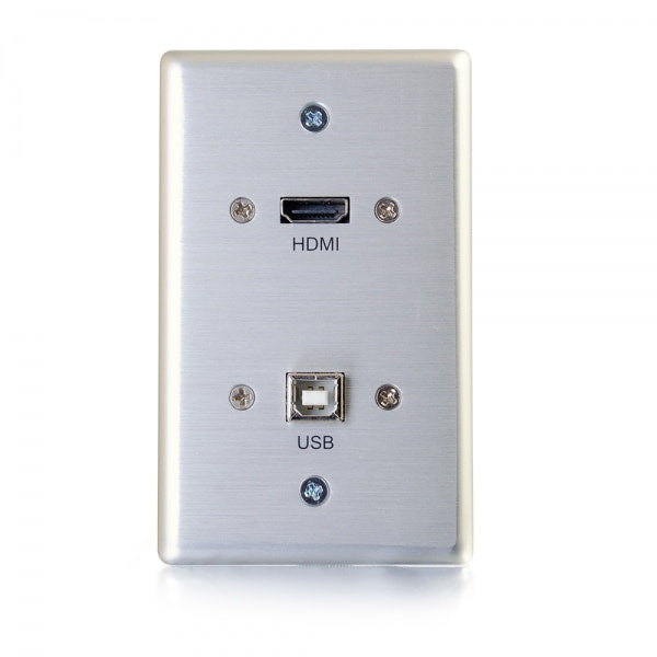 39874 - C2G HDMI&REG AND USB PASS THROUGH SINGLE GANG WALL PLATE - BRUSHED ALUMINUM
