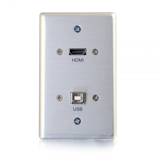 39874 - C2G HDMI&REG AND USB PASS THROUGH SINGLE GANG WALL PLATE - BRUSHED ALUMINUM