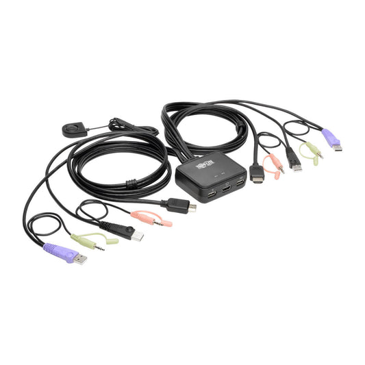 2-PORT KVM SWITCH W/ HDMI USB AUDIO CABLES PERIPHERAL SHARING