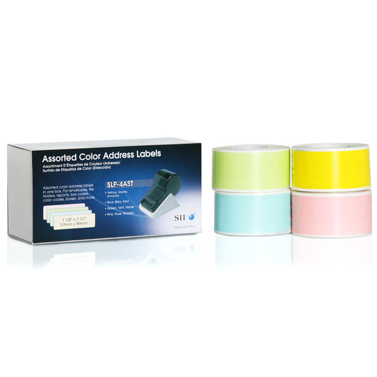 SLP-4AST - Seiko Instruments SMART LABELS FOR ALL SMART LABEL PRINTERS. ASSORTED COLORED LABELS - 1-1/8 X 3-1