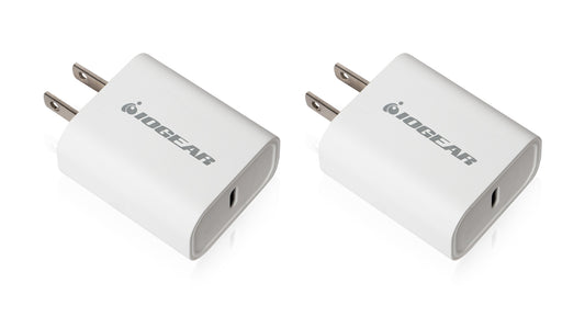 GPAWC20W2P - iogear GEARPOWER 20W USB-C SMARTPHONE CHARGER 2 PACK , COMPATIBLE WITH ALL TYPE C, USB4