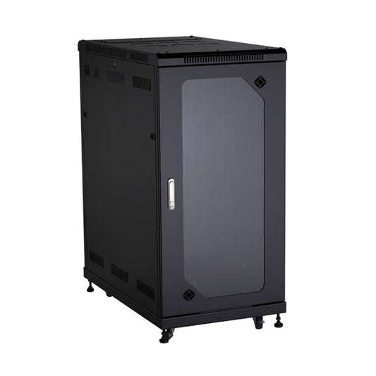 NETWORK CABINET - 24U, SPLIT REAR DOOR, 24"W X 40"D, TEMPERED GLASS FRONT, GSA,