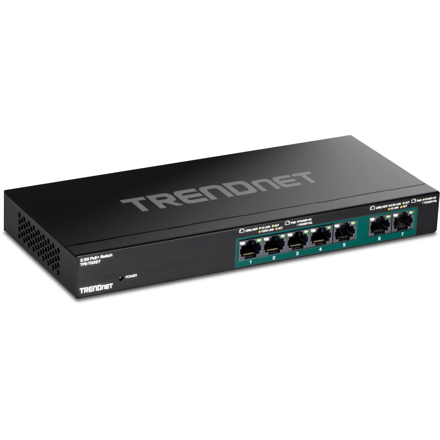 TPE-TG327 - TRENDnet 7-Port Multi-Gig PoE+ Switch 5 x 1G RJ-45 PoE+ BASE-T Ports 2 x 2.5G
