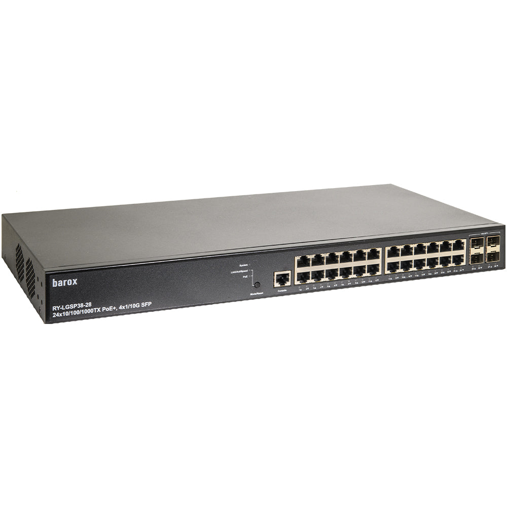 RY-LGSP38-28 - Barox 24-Port Gigabit PoE+ 4-Port 10G SFP+ Layer 3 Managed Switch