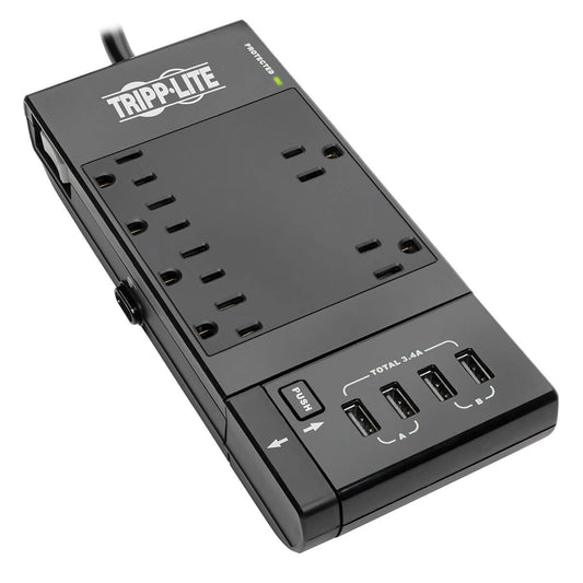 6-OUTLET SURGE PROTECTOR, 4 USB PORTS, 6 FT. CORD, 1080 JOULES, DIAGNOSTIC LED,