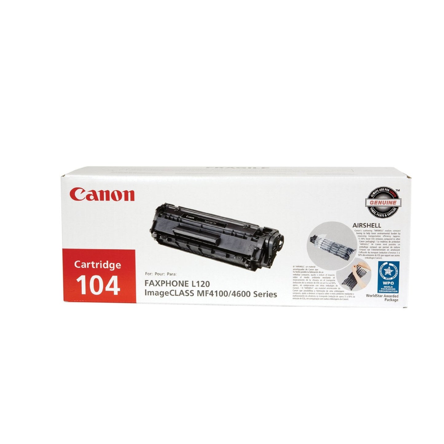 0263B001 - Canon CANON 104 BLACK TONER CARTRIDGE - FOR CANON IMAGECLASS MF4150, MF4270, MF4350D,