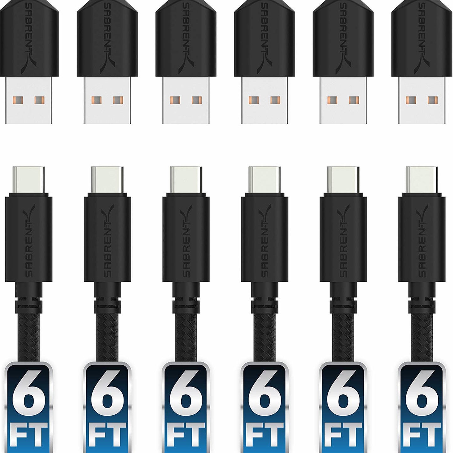 Sabrent CB-C6X6-PK20 USB cable 72" (1.83 m) USB 2.0 USB A USB C Black