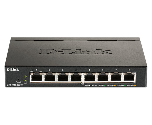 D-Link DGS-1100-08PV2 network switch Managed L2/L3 Gigabit Ethernet (10/100/1000) Power over Ethernet (PoE) Black