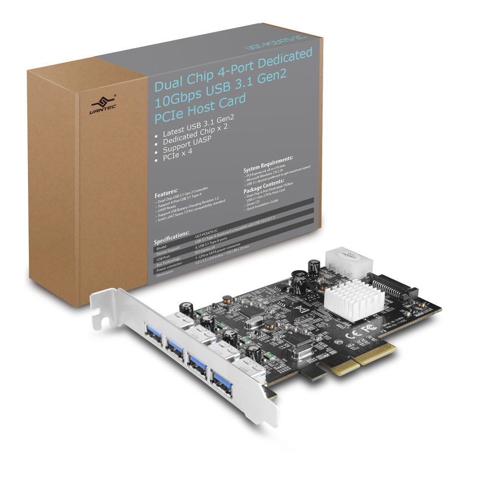 UGT-PCE470-2C - VANTEC 2 CHIP 4-PORT USB 3.1 GEN 2 PCIE CARD