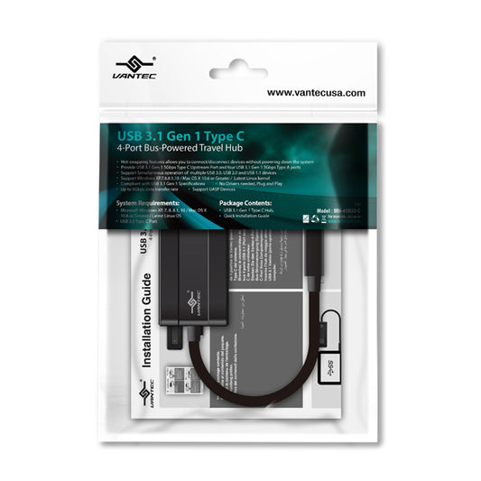 UGT-MH410U3-C - VANTEC USB 3.1 TYPE C 4-PORT BUS-POWERED