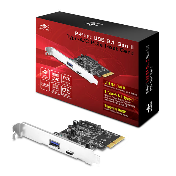 UGT-PC371AC - THE VANTEC 2-PORT USB 3.1 GEN II TYPE A/C PCIE HOST CARD IS DESIGN TO OFFER THE