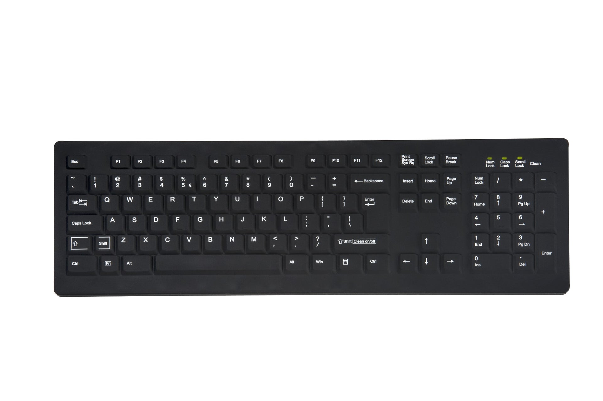 Cleanable Lab Keyboard CLEANABLE SEALED BLACK KEYBOARD; 104 KEY WITHSTANDS HOSPITAL GRADE ...
