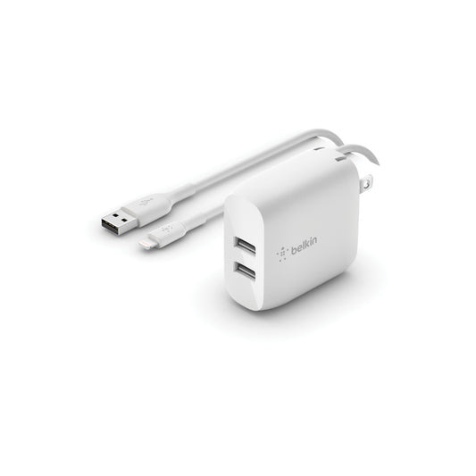 BOOST CHARGE DUAL USB-A WALL CHARGER 24W + LIGHTNING TO USB-A CABLE