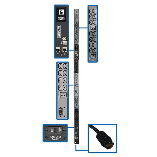 Tripp Lite PDU3EVN6H50B power distribution unit (PDU) 48 AC outlet(s) 0U Black, Gray