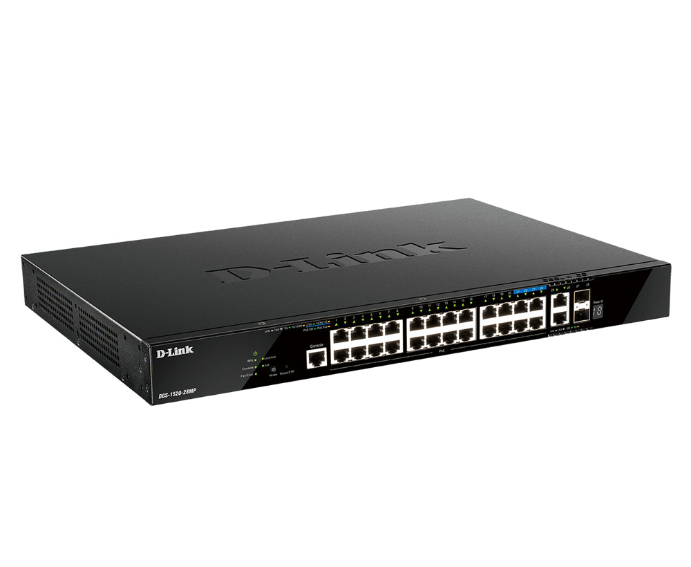D-Link DGS-1520-28MP network switch Managed L3 10G Ethernet (100/1000/10000) Power over Ethernet (PoE) 1U Black