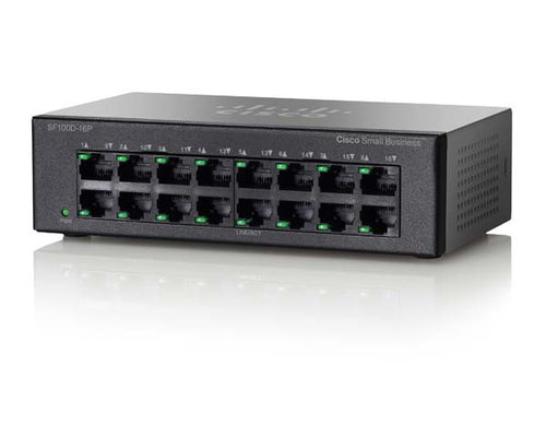 Cisco SF100D-16P-EU, Refurbished Power over Ethernet (PoE) Black