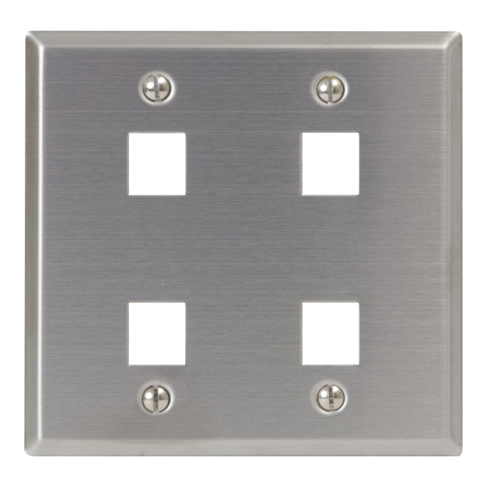 IC107DF4SS - ICC 4-Port Double Gang Stainless Steel Faceplate