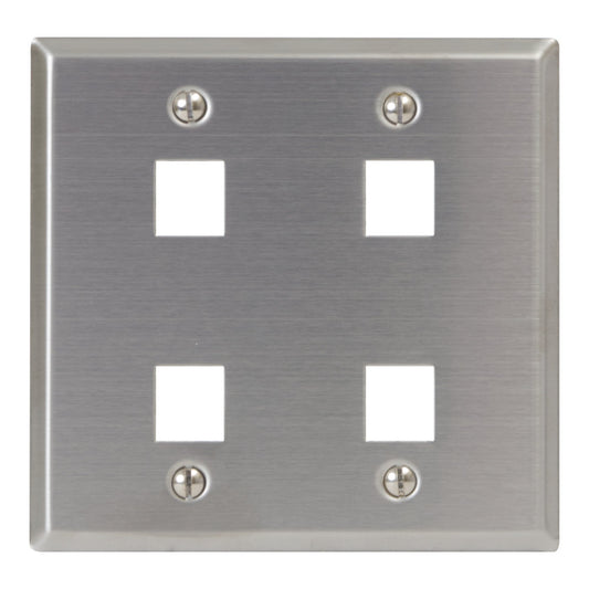 IC107DF4SS - ICC 4-Port Double Gang Stainless Steel Faceplate