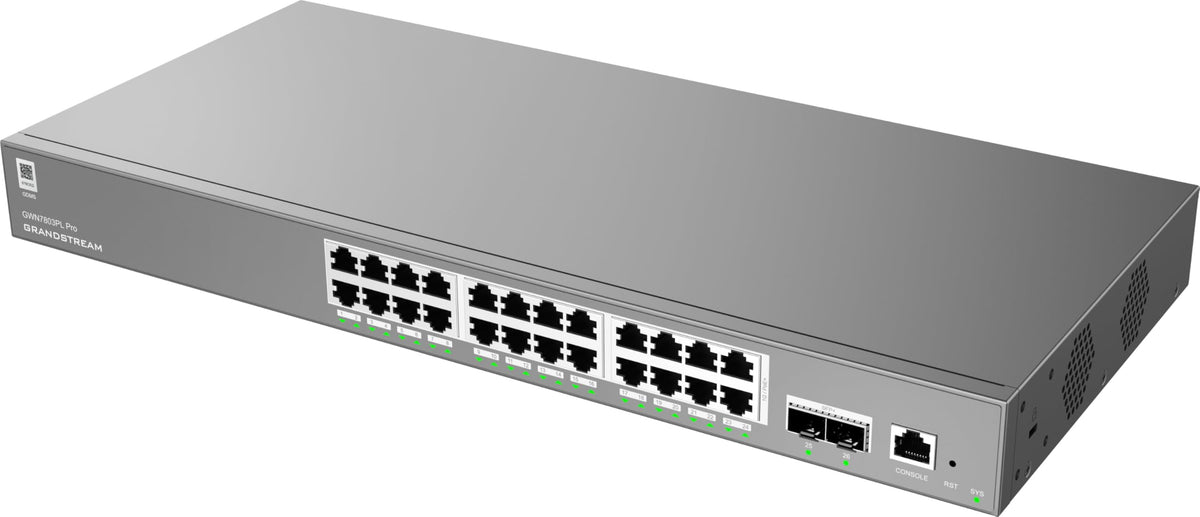 GWN7803PL - Grandstream 24-Port Gigabit PoE+ 4-Port 10G SFP+ Layer 2+ Pro Managed Switch