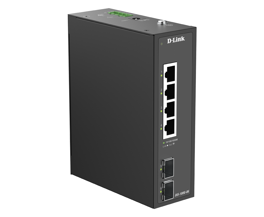 DIS-100G-06 - D-Link 4-Port Gigabit 2-Port Gigabit SFP Industrial Unmanaged Switch