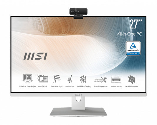 MSI Modern 11M-428US IntelÂ® Coreâ„¢ i7 27" 1920 x 1080 pixels 16 GB DDR4-SDRAM 512 GB SSD All-in-One PC Windows 11 Home Wi-Fi 6 (802.11ax) White