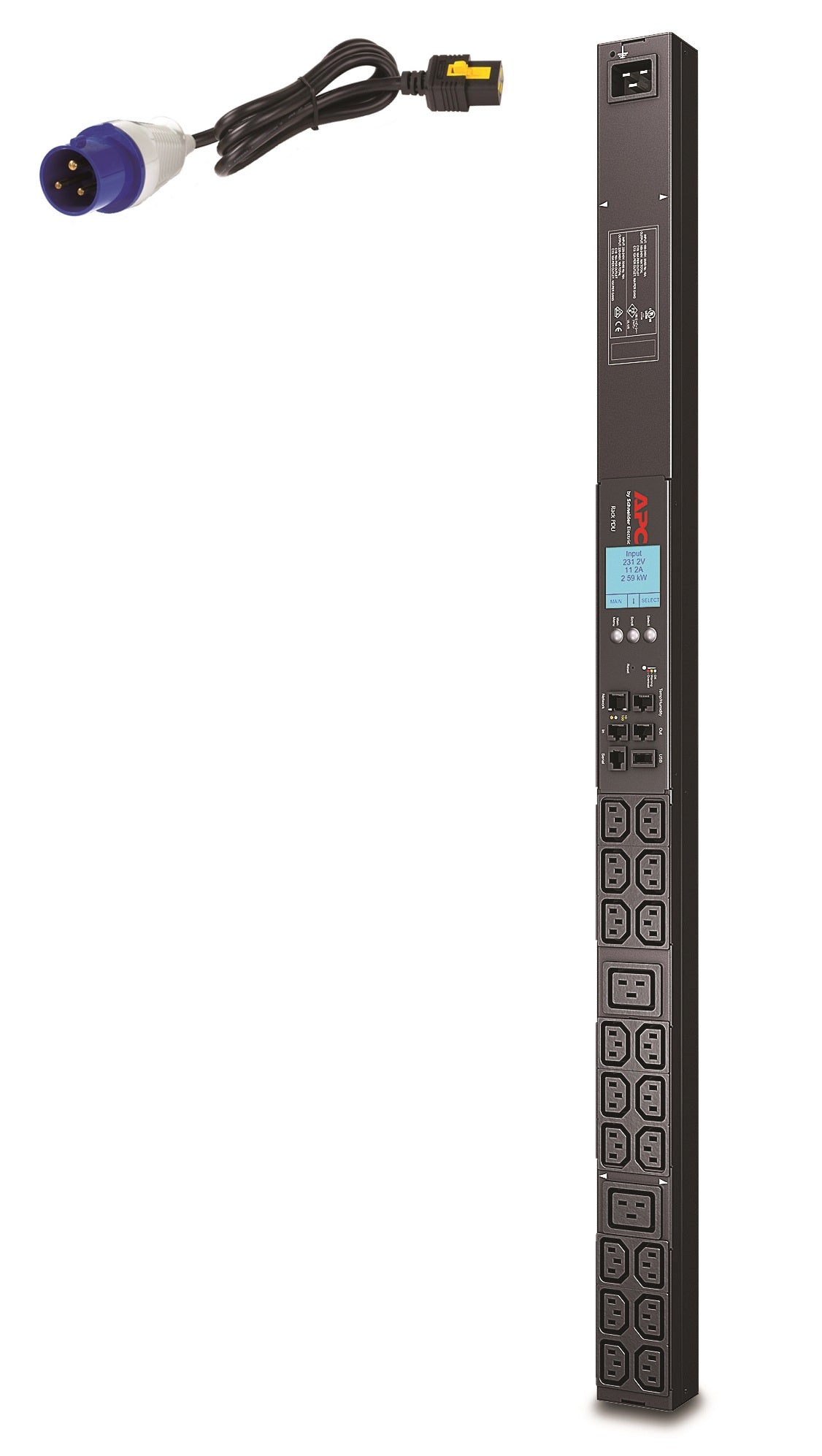 RACK PDU 2G, METERED, ZEROU, 16A, 230V, (18) C13 & (2) C19, IEC309 CORD