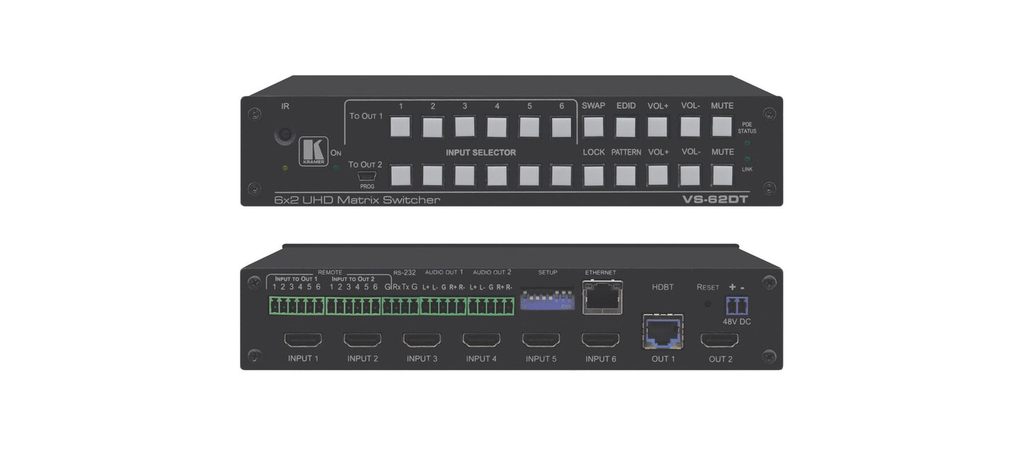 20-80434090 - Kramer Electronics THE VS-62DT IS A 6X2 4K@60HZ (4:2:0) HDMI/HDBASET MATRIX SWITCHER WITH HDMI AND
