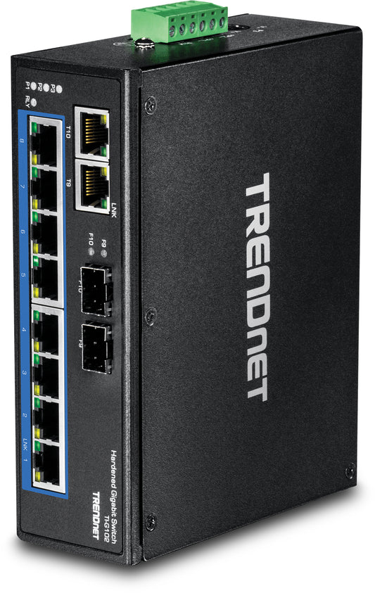 10-PORT HARDENED INDUSTRIAL GIGABIT DIN-RAIL SWITCH,LIMITED LIFETIME WARRANTY