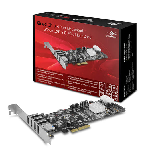 UGT-PCE430-4C - THE VANTEC QUAD CHIP 4-PORT DEDICATED USB 3.0 PCIE HOST CARD IS DESIGN TO OFFER