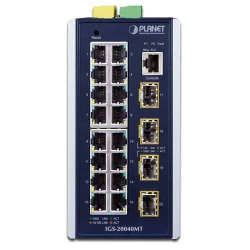 IGS-20040MT - Planet 16-Port Gigabit 4-Port SFP Industrial Managed Switch