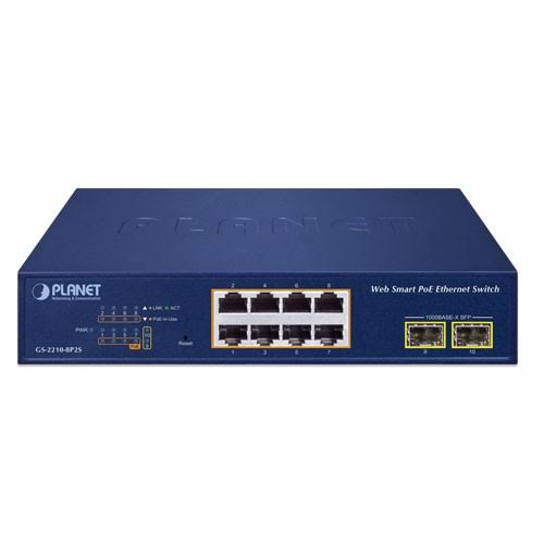 GS-2210-8P2S - Planet 8-Port Web Smart Gigabit PoE+ Switch