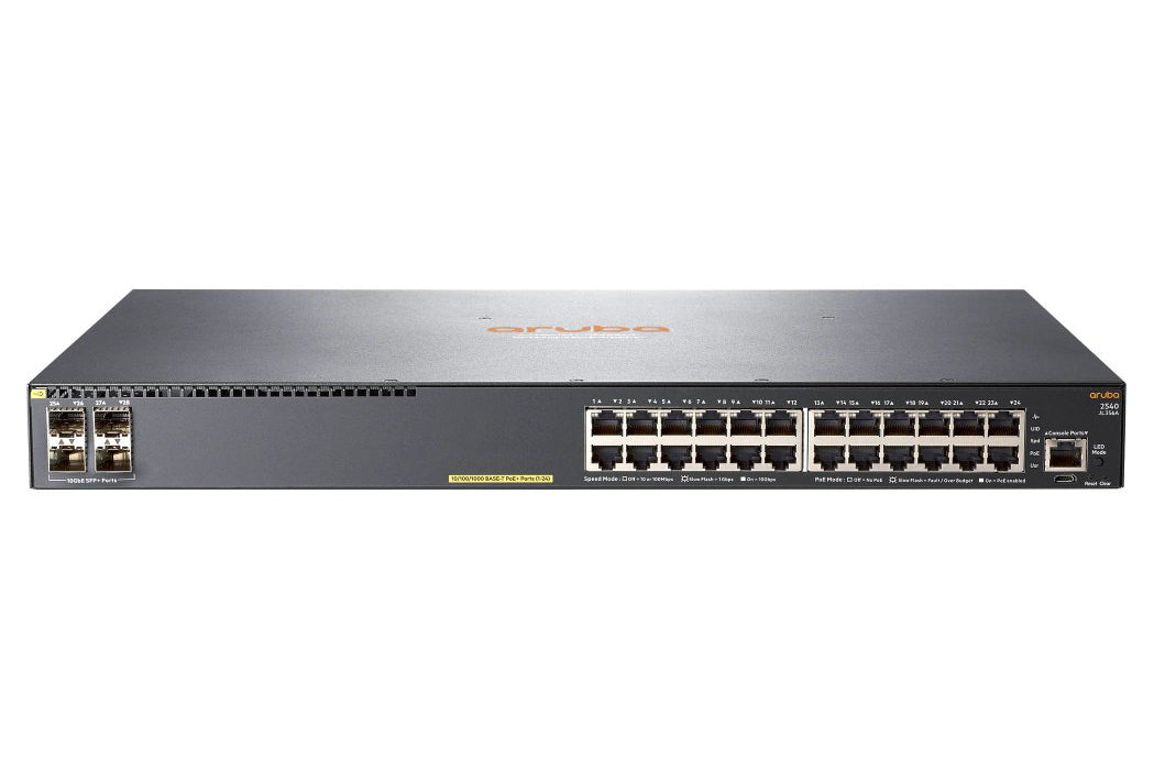 Hewlett Packard Enterprise Aruba 2540 24G PoE+ 4SFP+ Managed L2 Gigabit Ethernet (10/100/1000) Power over Ethernet (PoE) 1U Gray