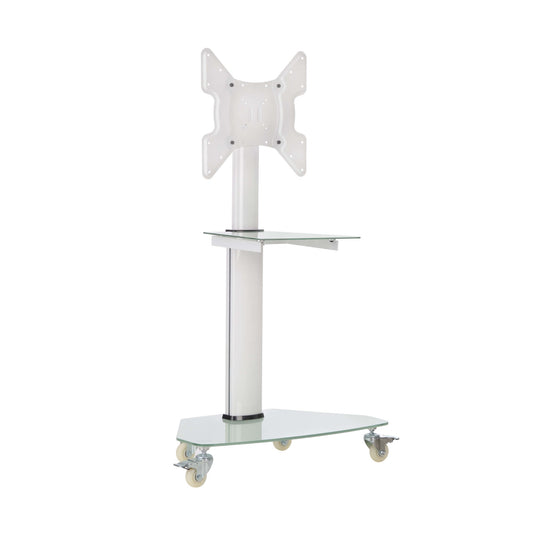 ROLLING TV CART FOR 32IN-55IN FROSTED GLASS BASE AND SHELF WHITE