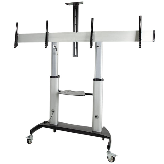 HEAVY DUTY DUAL SCREEN ROLLING TV STAND FOR 37-60IN VESA DISPLAYS (110LB/EACH) -