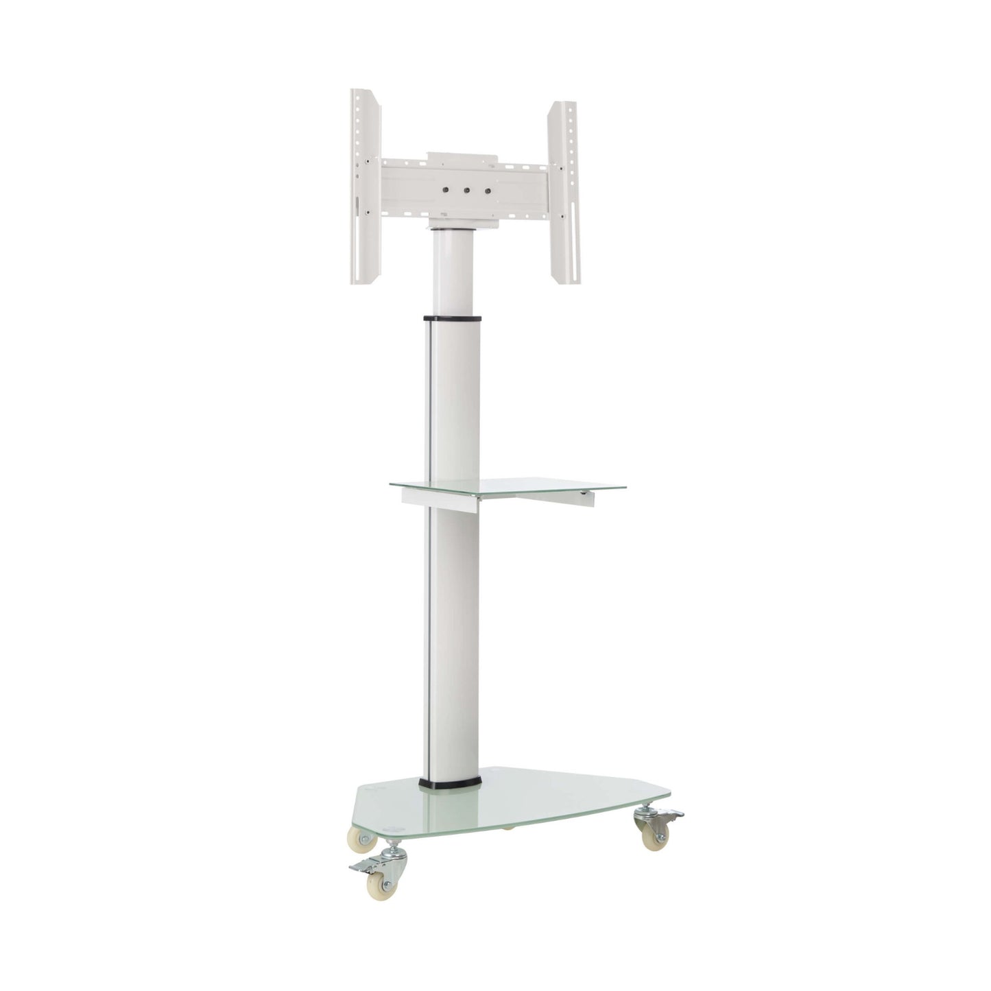 ROLLING TV CART FOR 37IN-70IN FROSTED GLASS BASE AND SHELF WHITE