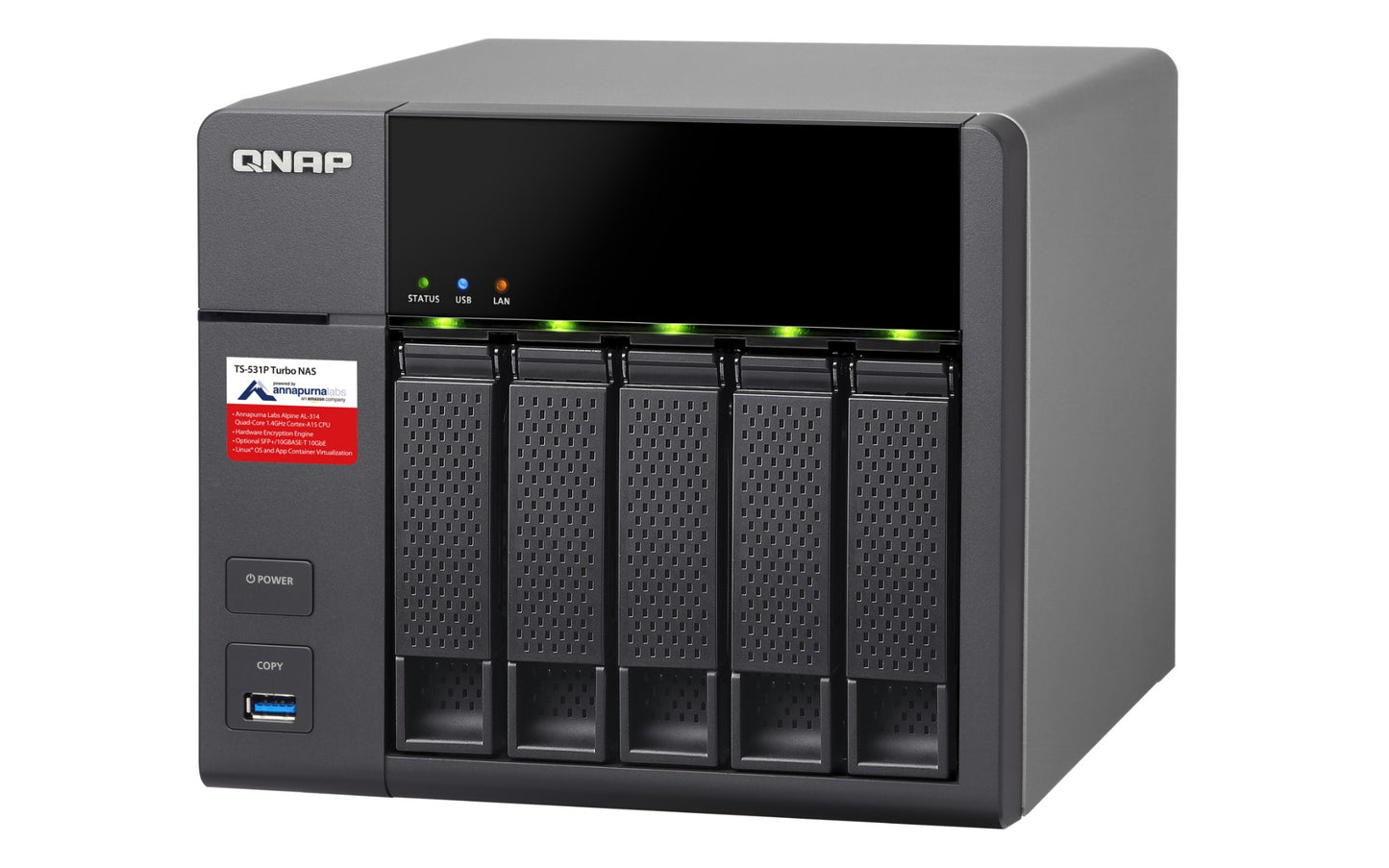 QNAP TS-531P NAS Tower Ethernet LAN Black, Metallic Alpine AL-314