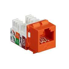 CAT6 KEYSTONE JACK - UNSHIELDED, 110 PUNCHDOWN TYPE, TAA, ORANGE, 25-PACK, GSA,