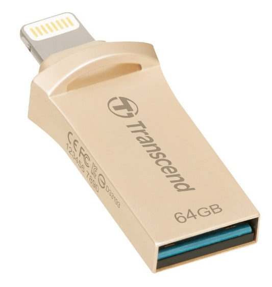 Transcend JetDrive Go 500 64GB USB flash drive USB Type-A / Lightning 3.2 Gen 1 (3.1 Gen 1) Gold