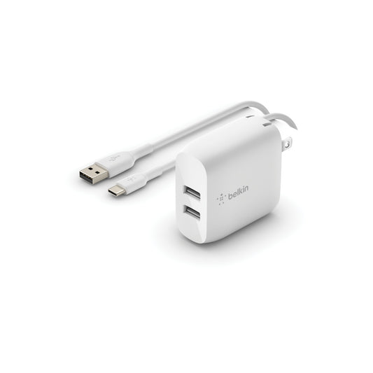 BOOST CHARGE DUAL USB-A WALL CHARGER 24W + USB-A TO USB-C CABLE