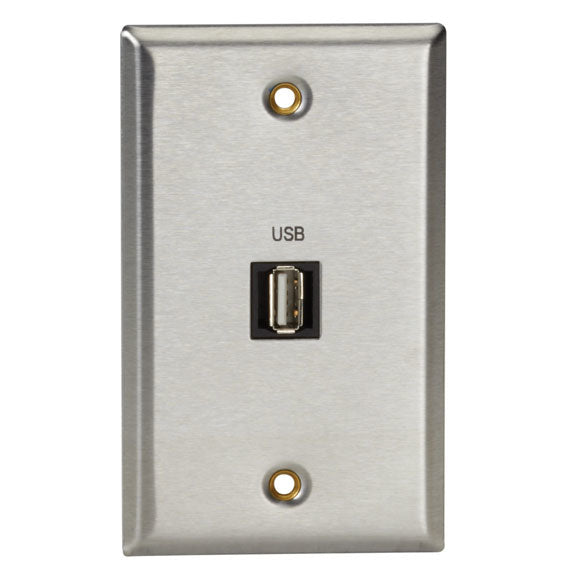 AV WALLPLATE - STAINLESS STEEL, 1 USB, TYPE A, GSA, TAA