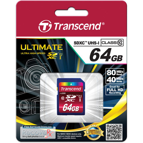 TS64GSDXC10U1 - Transcend 64GB SDXC CLASS10 UHS-I CARD,600X