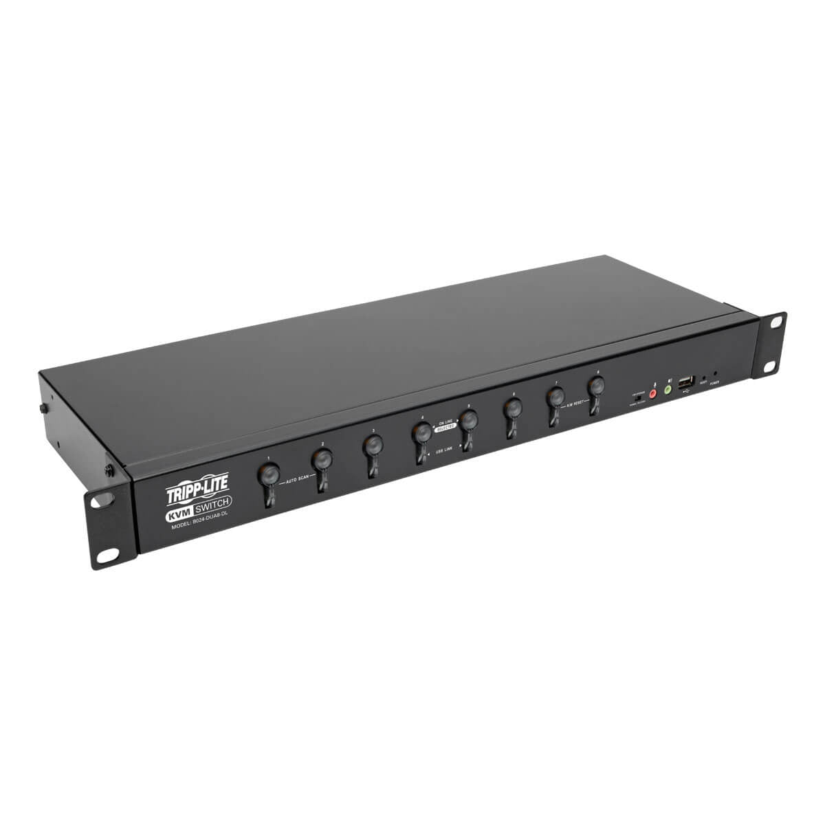 8-PORT DVI/USB KVM SWITCH WITH AUDIO AND USB 2.0 PERIPHERAL SHARING, 1U RACK-MOU
