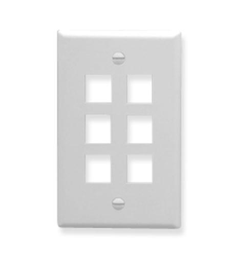 FACE-6-WH - ICC 6-Port Keystone Wall Plate 1 UL Listed Durable ABS Plastic Single