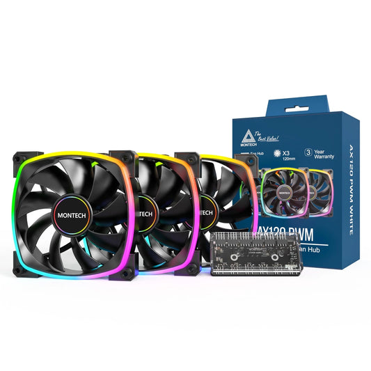 AX120-3IN1-B - Montech AX 120MM PWM Fan Silent Performance High Speed 1600PWM High-End