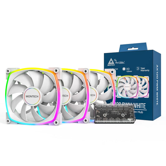 AX120-3IN1-W - Montech AX 120MM PWM Fan Silent Performance High Speed 1600PWM High-End