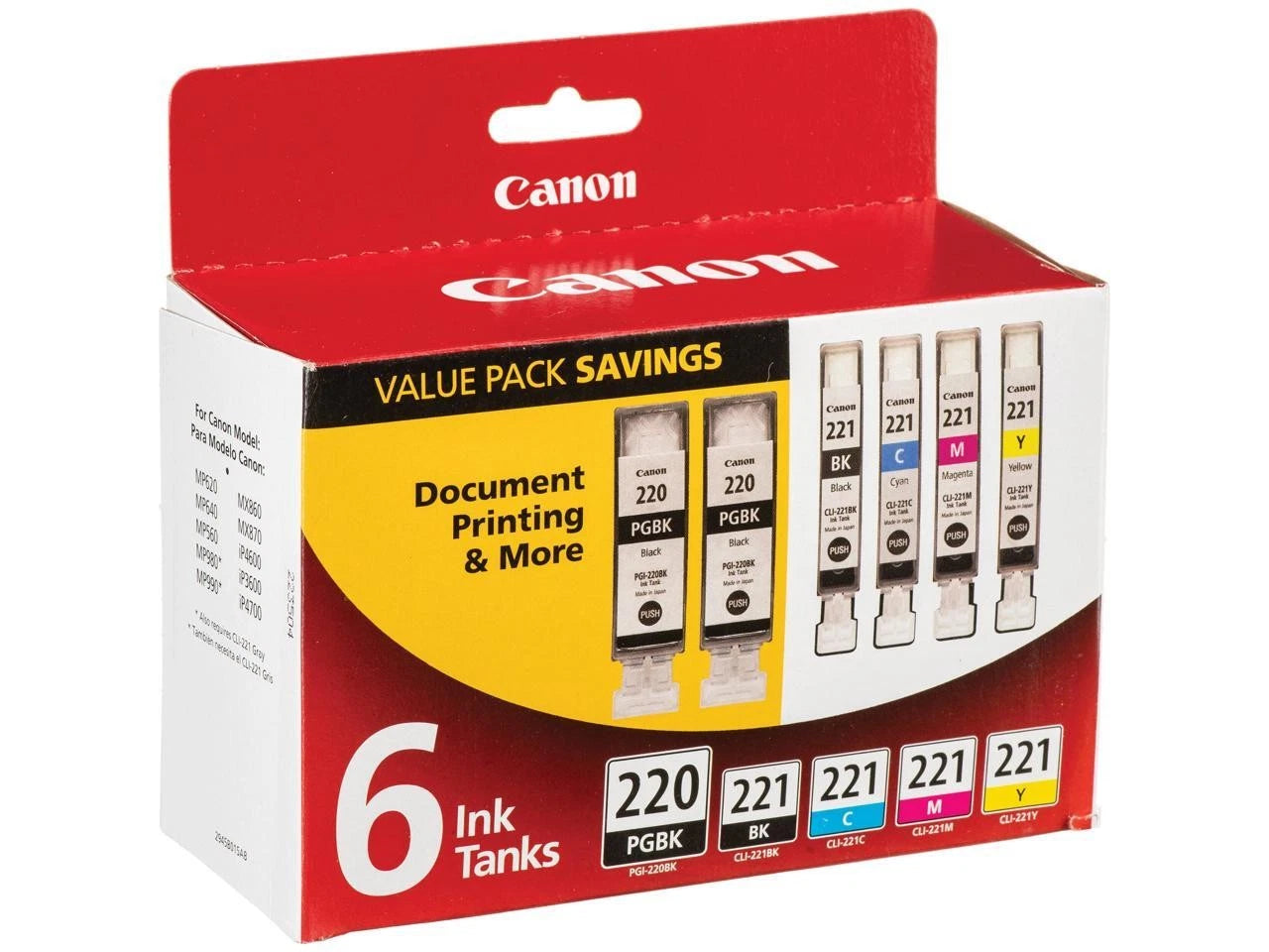2945B015 - Canon 220/221 Black/Photo Black/Cyan/Magenta/Yellow Standard Yield Ink Cartridge