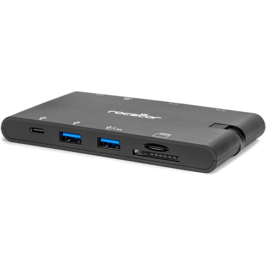 Y10A263B1 - Rocstor Portable USB-C Multiport Adapter 2x USB-C USB-A HDMI VGA RJ45 SD Card