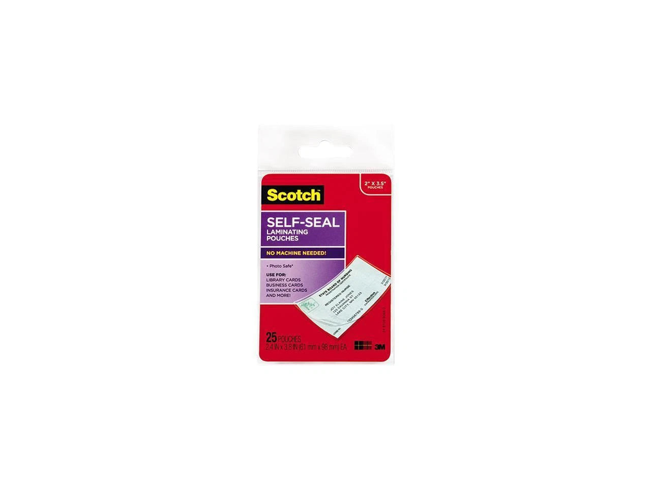 LS851G - Scotch Self-Sealing Laminating Pouches 9.5 mil 2 7/16 x 3 7/8 Business