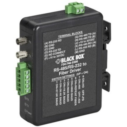 MED101A - Black Box Industrial DIN Rail RS-232/RS-422/RS-485 to Fiber Driver