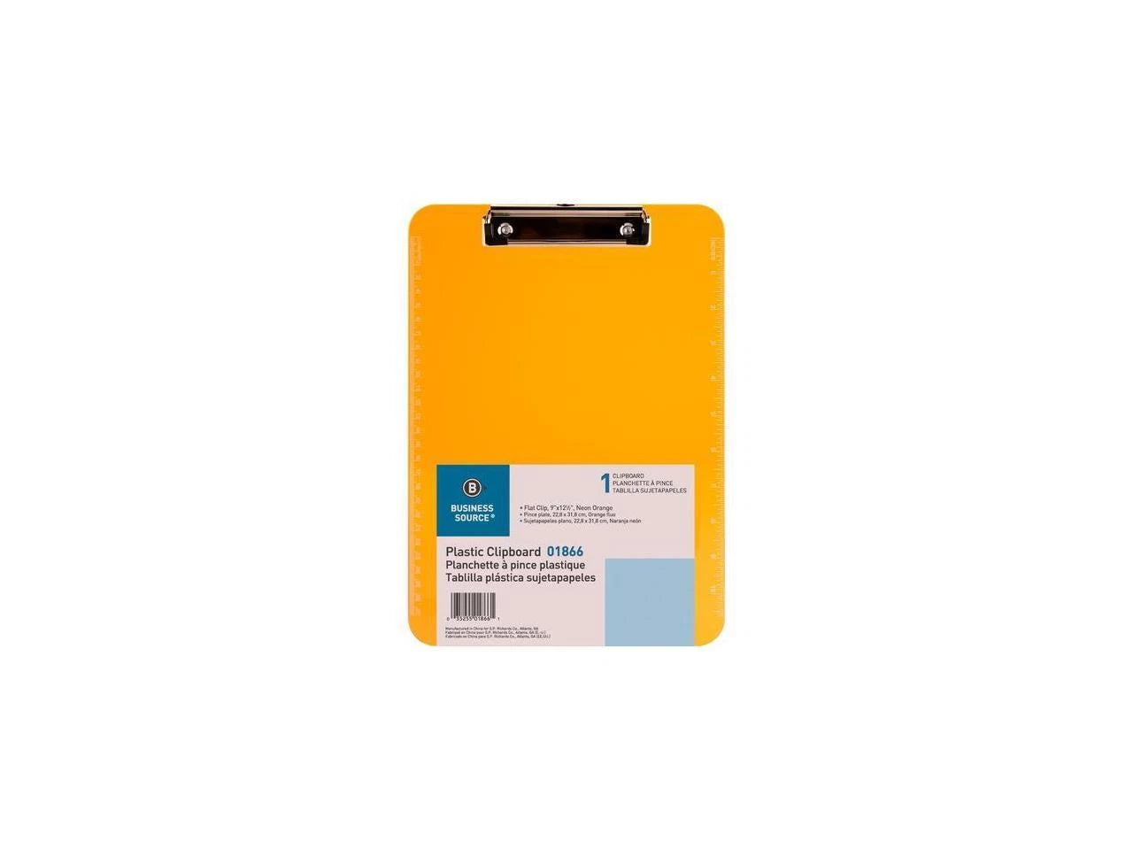01866BD - Business Source Flat Clip Plastic Clipboard9" x 12"Low-profilePlastic